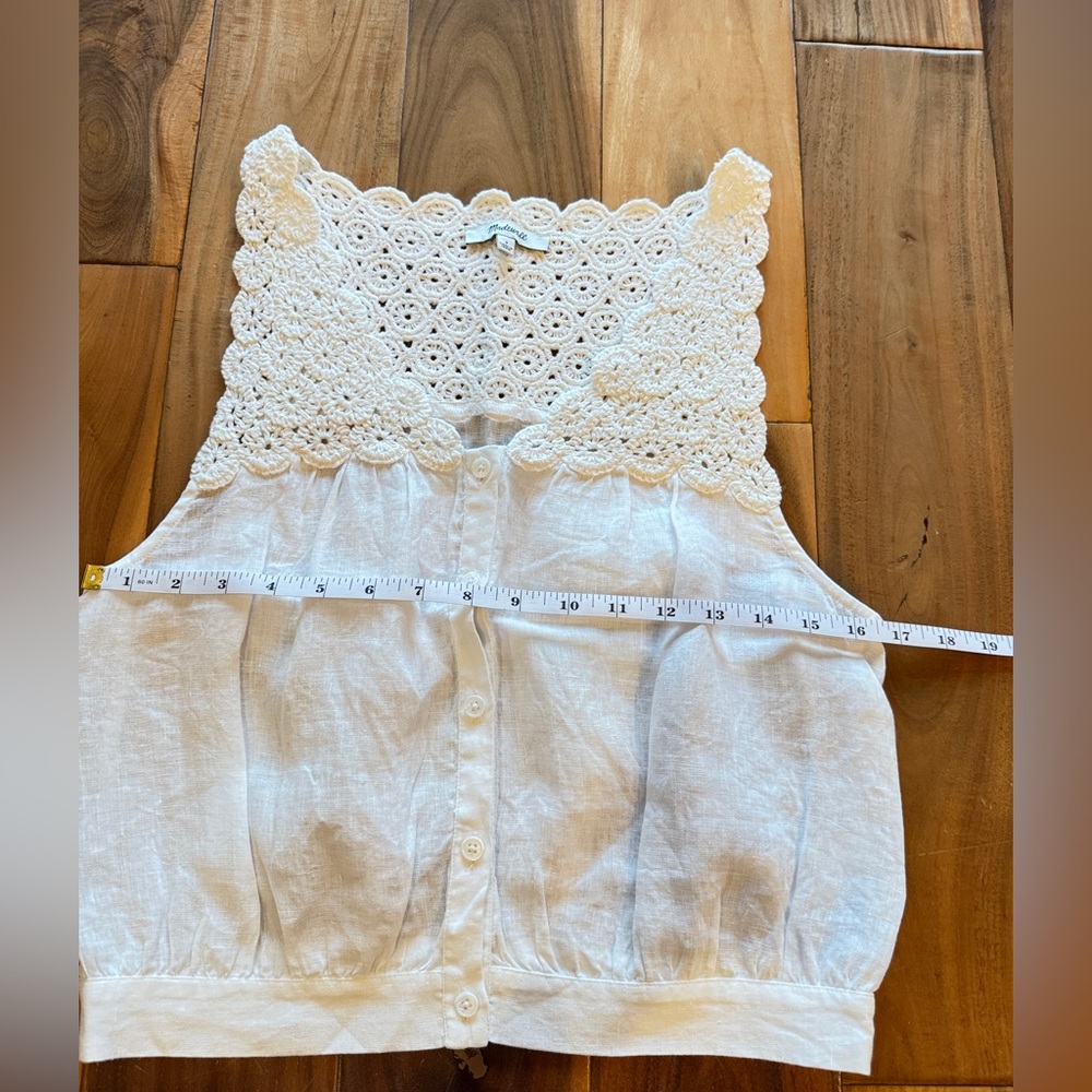 Madewell White Linen Crochet Yoke Button-Front Camisole - Picture 3 of 5